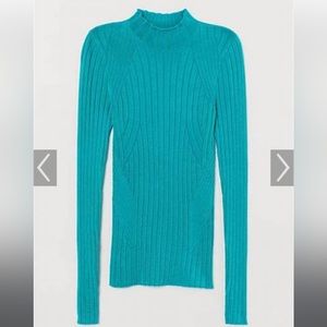 H&M Teal Mock Neck Ribbed Sweater